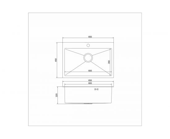 Настольная мойка MIXLINE PRO 65x45, 3 мм, выпуск 3 1/2, 22 см, с сифоном, сатин 547237 – изображение 7