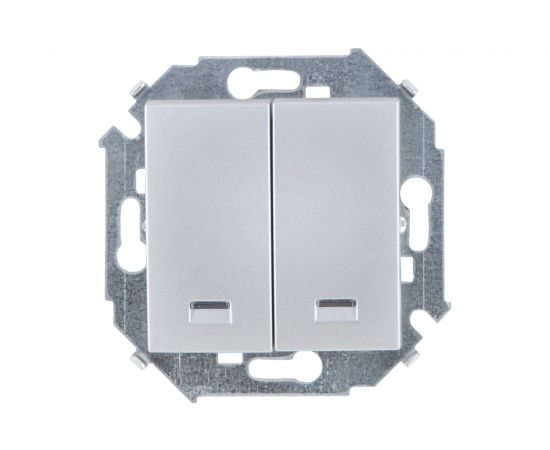 Двухклавишный выключатель Simon с подсветкой, 16А 250В, винтовой зажим, алюминий 1591392-033 