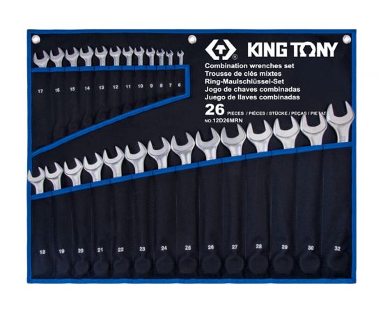 Набор комбинированных ключей KING TONY 6-32 мм, чехол из теторона, 26 предметов 12D26MRN 
