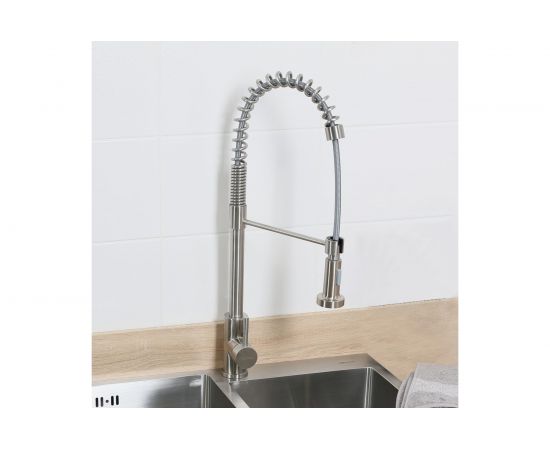 Смеситель для кухни MELANA нерж.сталь, однорычажный, сатин, вытяжной излив 8111 – изображение 2