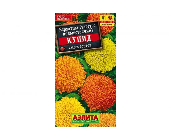 Семена Аэлита Бархатцы Купид хризантемовидные, смесь окрасок, однолетний, 0.3 г 4601729028731 