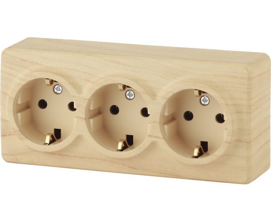 Розетка ЭРА 11-2208-11 3х2P E Schuko, 16A-250В, IP20, ОУ, Эксперт, сосна Б0020702 