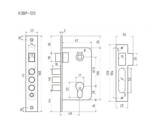 Корпус замка НОРА-М КЗВР-120 62 мм золото 9438 – изображение 2