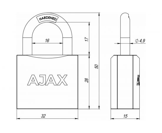 Навесной замок AJAX PD-01-32 англ. 3 кл., коробка 42231 – изображение 3