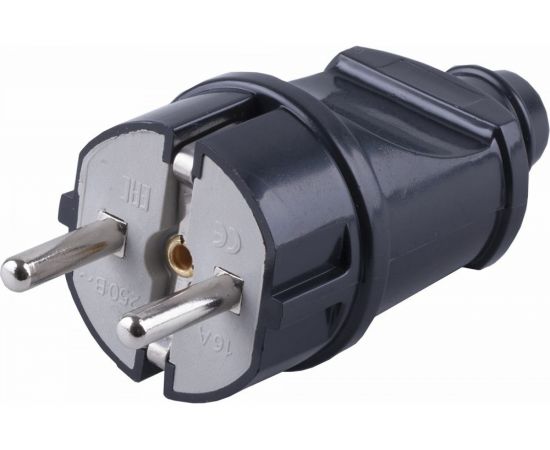 Прямая вилка STEKKER с заземляющим контактом, пластик 250В, 16A, IP20, черная, PPG16-42-201 32852 