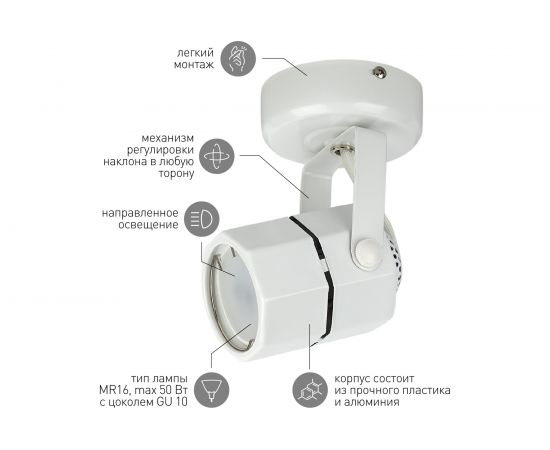 Светильник ЭРА, OL2, GU10, WH, накладной, белый, Б0044259 – изображение 13