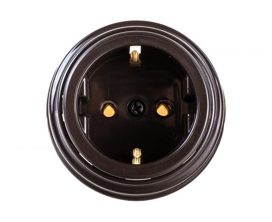 Розетка Bylectrica РА16-0202 1-местная с заз. контактом 16А ОУ, серия РЕТРО, шоколад – изображение 2