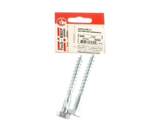 Сантехнический болт DIN 571 оцинкованный 10х80, 2шт - пакет Tech-Krep 103883 – изображение 2