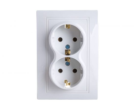 Двухместная розетка АБК-СИЛА с заземляющим контактом 16А 220В "ПАНДОРА" белая 5401505 – изображение 2