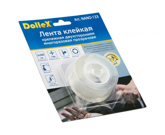 Крепежная двухсторонняя многоразовая клейкая лента Dollex прозрачная, 1 мм x 3 см x 3 м NANO-133 – изображение 3