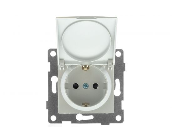 Механизм розетки GUSI ELECTRIC 1-ой с заземлением, с защитными шторками и крышкой, СУ, 16А, 250В, жемчуг С11Р91-028 