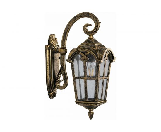 Садово-парковый светильник, четырехгранный на стену вниз 60W 230V E27, черное золото Feron PL103 11295 