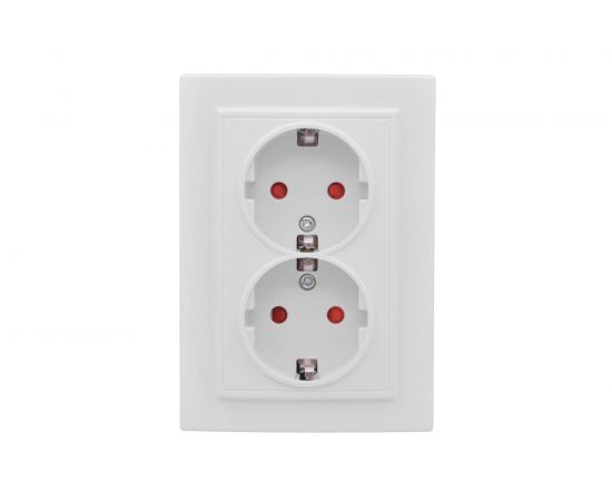 2-местная розетка EKF Минск СП 16А с заземлением, с защитными шторками, белая ERR16-128-100 