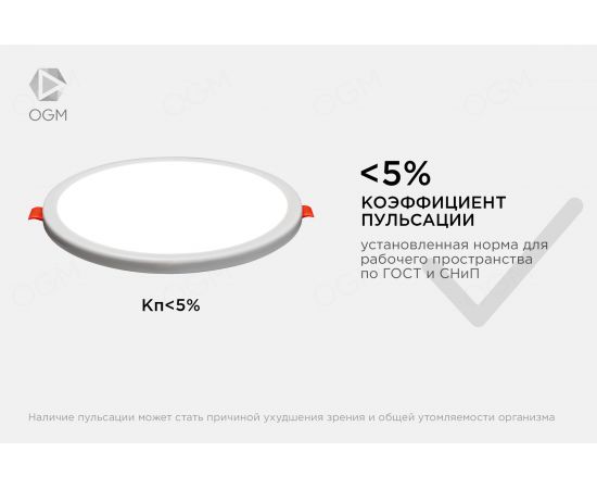 Светодиодная круглая встраиваемая панель OGM с регулировкой, 8Вт, 750Лм, ДБ, 115х20мм. LP-05 – изображение 12