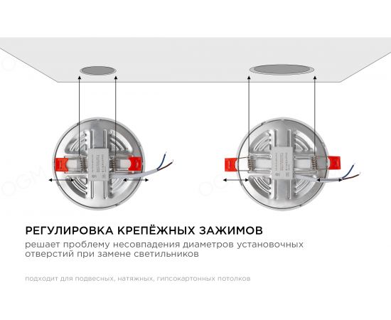 Светодиодная круглая встраиваемая панель OGM с регулировкой, 8Вт, 750Лм, ДБ, 115х20мм. LP-05 – изображение 13