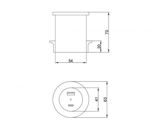 Встраиваемая розетка ROCKETSOCKET 2 USB Type A+C 45W стандарта QC3.0+PD3.0, кабель 2м, диаметр 54мм AM-54-2AC-12 – изображение 2
