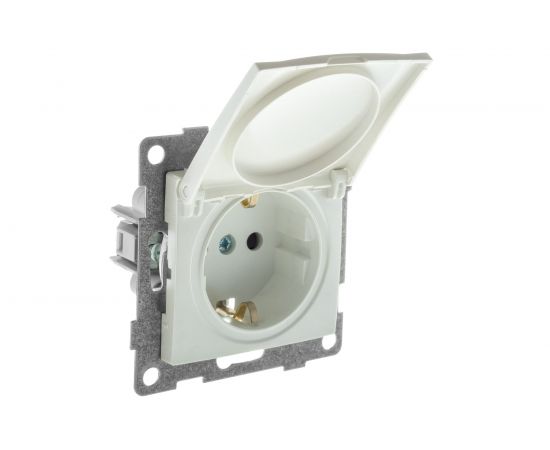 Механизм розетки GUSI ELECTRIC 1-ой с заземлением, с защитными шторками и крышкой, СУ, 16А, 250В, жемчуг С11Р91-028 – изображение 2