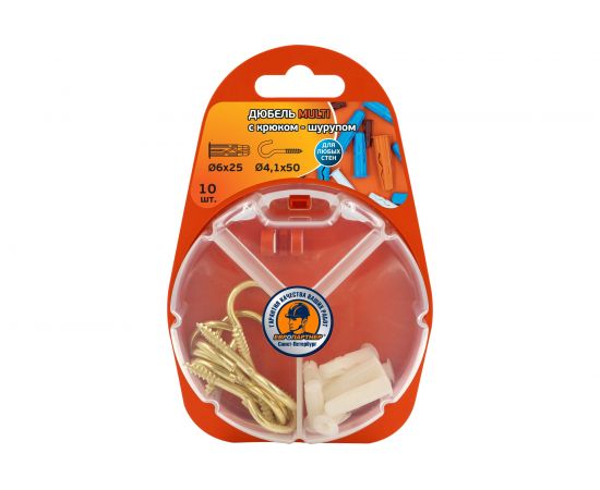 Дюбель ЕВРОПАРТНЕР MULTI 6 + крюк-шуруп d4,1 х L50 латунный, 10 шт. RB2 0153 – изображение 2