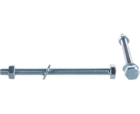Болт Tech-Krep DIN933 с шестигранной головкой, оцинкованный М6х80 + гайка + шайба 4 шт - пакет 112721 – изображение 3