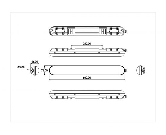 Линейный светодиодный светильник ЭРА SPP-201-0-65K-018 IP65, 18Вт, 1710Лм, 6500К, 600мм, матовый, 12/180 Б0047173 – изображение 5