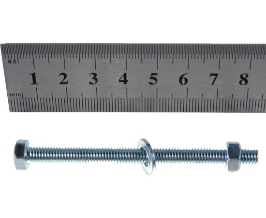 Болт Tech-Krep DIN933 с шестигранной головкой, оцинкованный М6х80 + гайка + шайба 4 шт - пакет 112721 – изображение 5