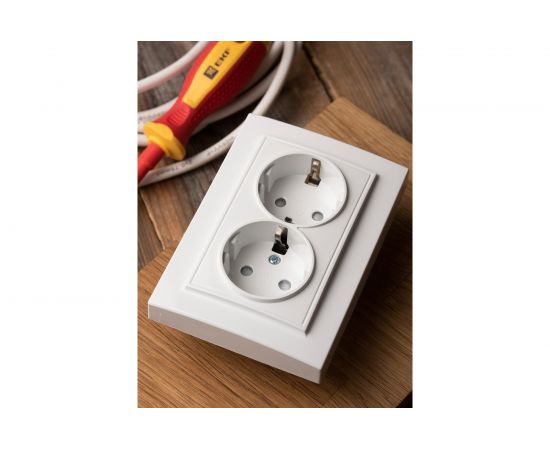 2-местная розетка EKF Минск СП 16А с заземлением, с защитными шторками, белая ERR16-128-100 – изображение 5