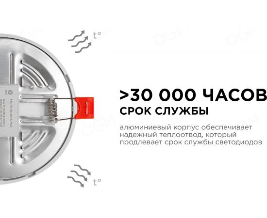 Светодиодная круглая встраиваемая панель OGM с регулировкой, 8Вт, 750Лм, ДБ, 115х20мм. LP-05 – изображение 5