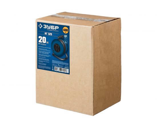 Удлинитель на катушке ЗУБР ""КГ 325"", 20 м, 4000 Вт, 4 гнезда, IP44, КГ 3х2,5 кв мм, 55079-20 – изображение 9