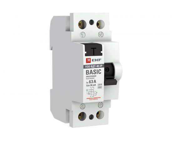Устройство защитного отключения EKF ВДТ-40, 2P, 63А/30мА, электронное, Basic SQ elcb-2-63-30e-sim 