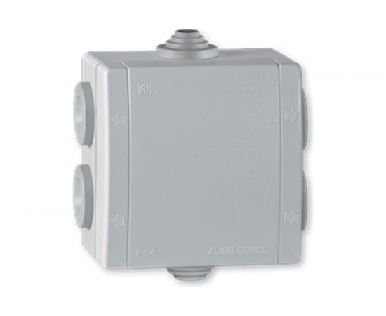Разводная коробка Aling-conel POWER с шестью гнездами IP54 500В 80х80 открытой установки, серый 263.1 146051 