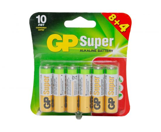 Алкалиновые батарейки GP Super Alkaline 15А АA - 8+4 шт. 15A8/4-2CR12 