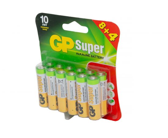 Алкалиновые батарейки GP Super Alkaline 15А АA - 8+4 шт. 15A8/4-2CR12 – изображение 2