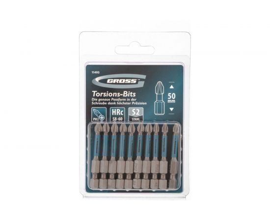Набор бит торсионных (10 шт; PH2x50 мм) для ударных шуруповертов GROSS 11493 