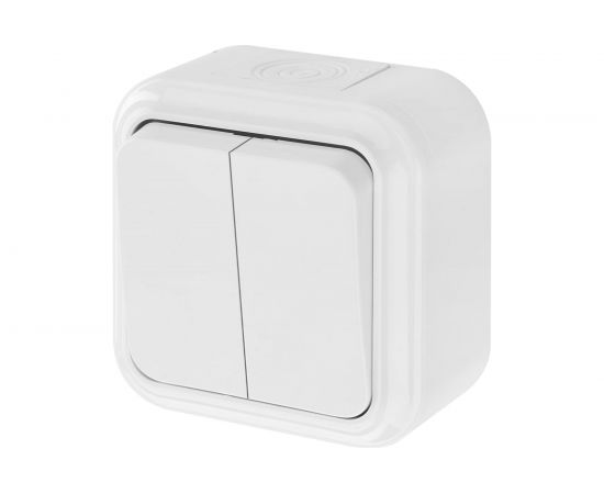 Выключатель Bylectrica 2-клавишная, открытая установка, 6А, IP54, серия ПРАЛЕСКА АКВА, белый, А56-224 