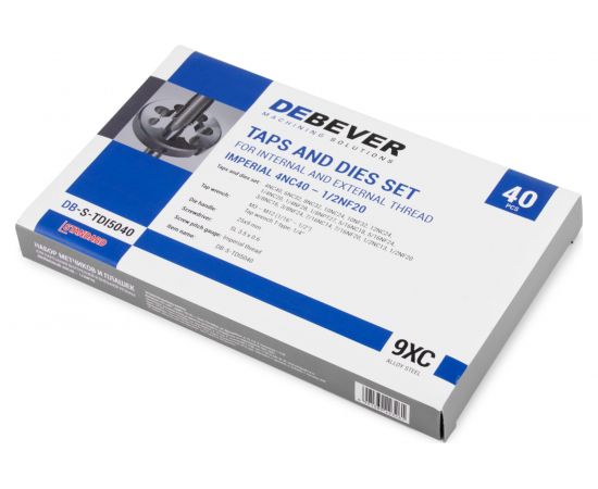 Набор метчиков и плашек DeBever 4NC40 - 1/2NF20, 40 предметов, дюймовая резьба DB-S-TDI5040 – изображение 5