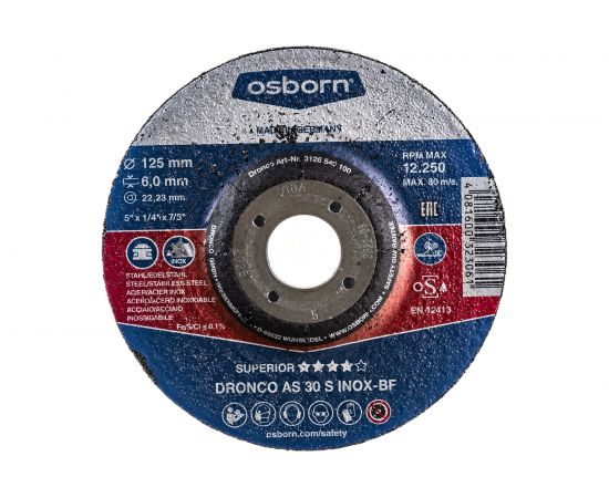 Диск шлифовальный Superior AS30S INOX (125x6x22.23 мм) DRONCO 3126540100 