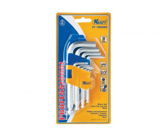 Набор торцевых шестигранных Г-образных ключей с шаром ключей, коротких 9шт KRAFT KT 700564 
