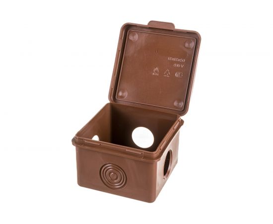 Распаячная коробка ЭРА открытой установки КОР дуб 65х65х50мм с гермовводами 4 вх. IP54 Б0043228 