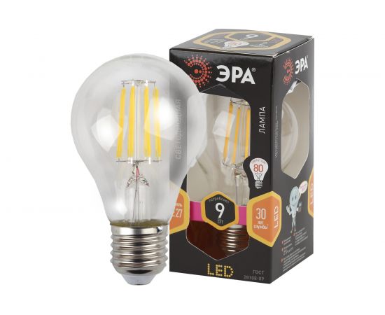 Филаментная лампа ЭРА F-LED A60-9W-827-E27 филамент, груша, 9Вт, тепл, Е27 Б0043433 – изображение 3