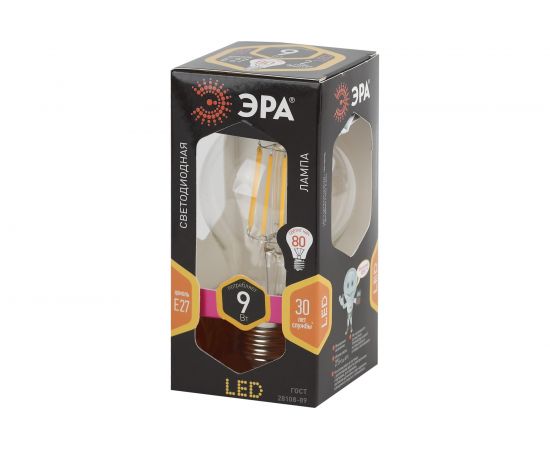 Филаментная лампа ЭРА F-LED A60-9W-827-E27 филамент, груша, 9Вт, тепл, Е27 Б0043433 – изображение 4