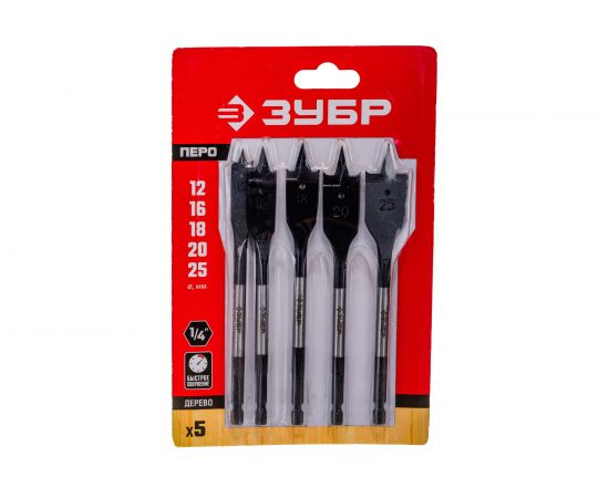 Набор перовых сверл по дереву 5 шт d=12-25 мм, с боковыми подрезателями Мастер Зубр 29505H5_z01 – изображение 7