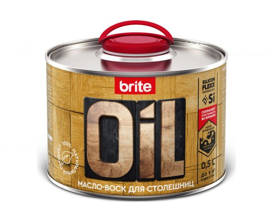 Масло-воск для столешниц BRITE FLEXX водоотталкивающее на основе натуральных компонентов, бесцветное, банка 0.5 л 212470 