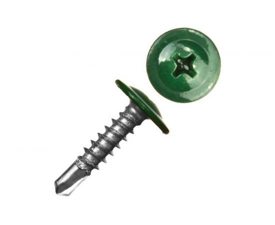 Саморезы ВИРТУОЗ 4,2x19 полусферическая головка с прессшайбой, цинк, сверло RAL6005 300 шт 280-06206 