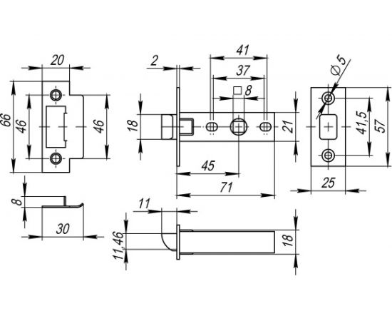 Врезная защелка Fuaro PLASTIC P12-45-25 SN мат. никель 33595 – изображение 2