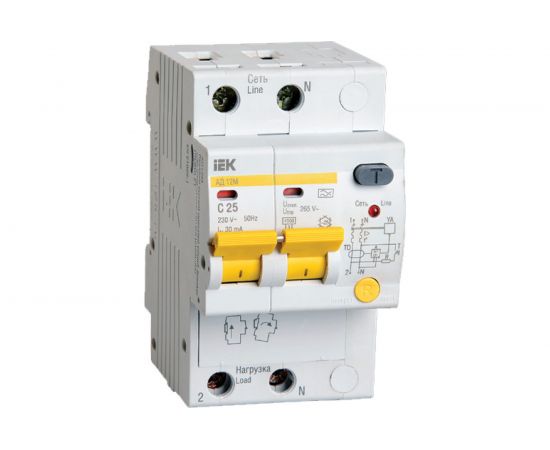Дифференциальный автоматический выключатель тока IEK АД-12М C, 25A, 30mA, тип A, 4.5kA, 2п, 3.5 модуля MAD12-2-025-C-030 – изображение 4