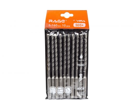 Набор буров по бетону (10 шт; 6x160 мм; SDS-plus) VIRA RAGE 531616 