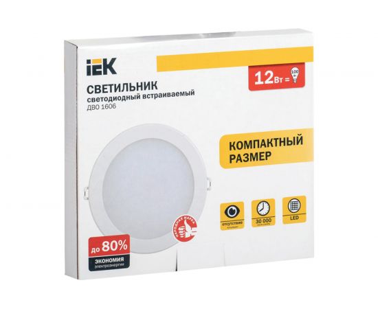 Светильник IEK ДВО 1606, белый, круг, LED, 12вт, 6500 К, IP20 LDVO0-1606-1-12-6500-K01 – изображение 2