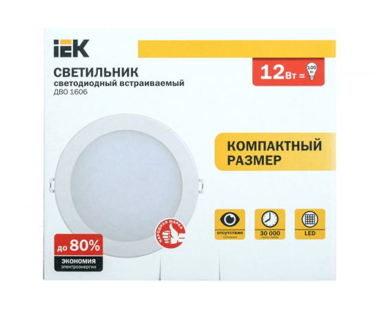 Светильник IEK ДВО 1606, белый, круг, LED, 12вт, 6500 К, IP20 LDVO0-1606-1-12-6500-K01 – изображение 3