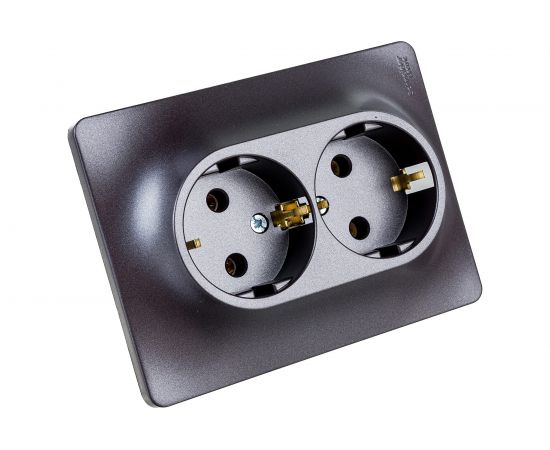 2-местная розетка Schneider Electric скрытой проводки Glossa 16А IP20 250В с заземлением в сборе графит GSL001324 – изображение 4