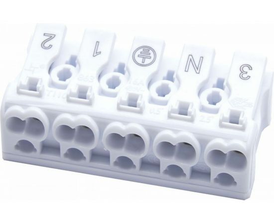 Монтажная клемма для подключения фазных проводников STEKKER 5 полюса без креплений, LD294-4005, 50 шт, 32956 